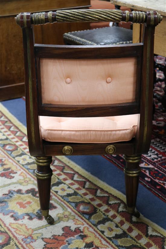 A pair of early 19th century American simulated rosewood chaises, L.3ft 9in. D.1ft 5in. H.2ft 11in.